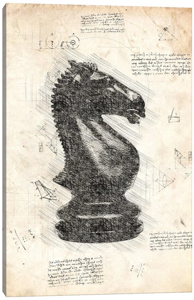 Da Vinci Chess Piece - Knight Canvas Art Print - Game Room Art
