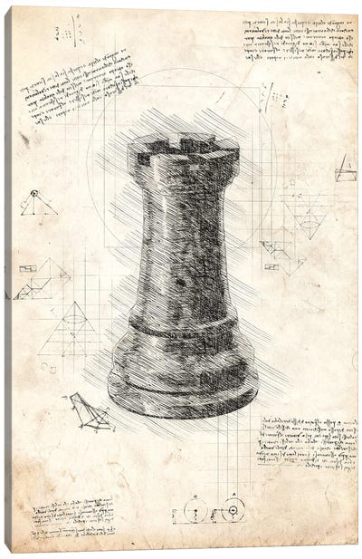 Da Vinci Chess Piece - Rook Canvas Art Print - Toy & Game Blueprints
