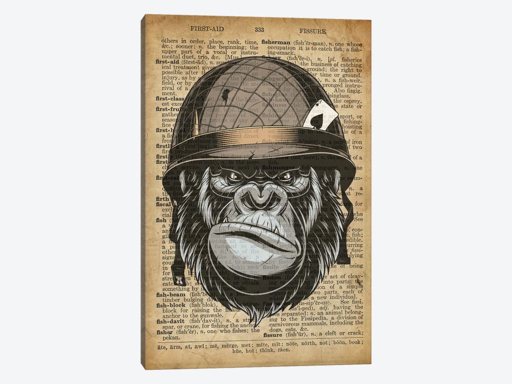 Gorilla Grunt On Old Dictionary Paper by FisherCraft 1-piece Canvas Art Print