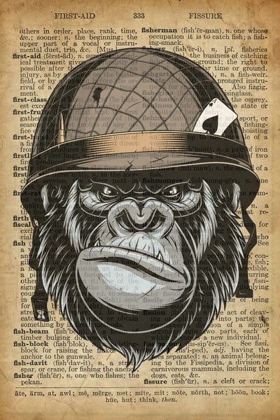Gorillas: Gorilla Grunt On Old Dictionary Paper by FisherCraft