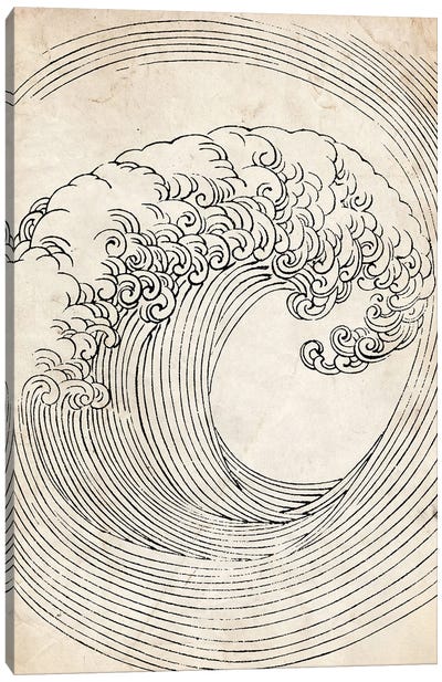 Vintage Zen Wave Sketch Canvas Art Print - The Great Wave Reimagined