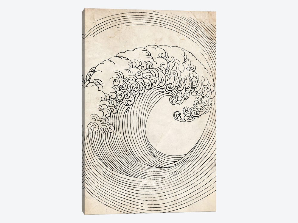 Vintage Zen Wave Sketch by FisherCraft 1-piece Canvas Art
