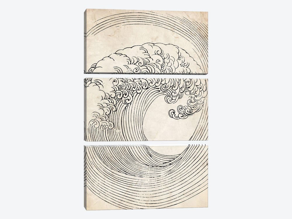 Vintage Zen Wave Sketch by FisherCraft 3-piece Canvas Artwork