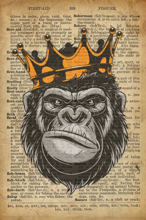 Gorilla King II On Old Dictionary Paper