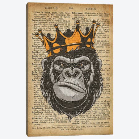 Gorilla King II On Old Dictionary Paper Canvas Print #FHC41} by FisherCraft Canvas Print