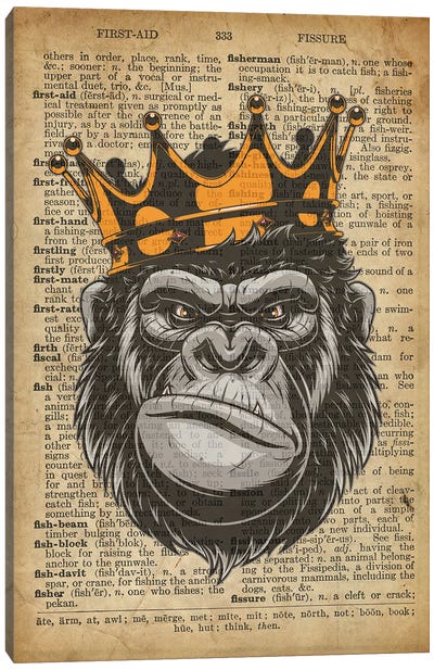 Gorilla King II On Old Dictionary Paper Canvas Art Print - Primate Art