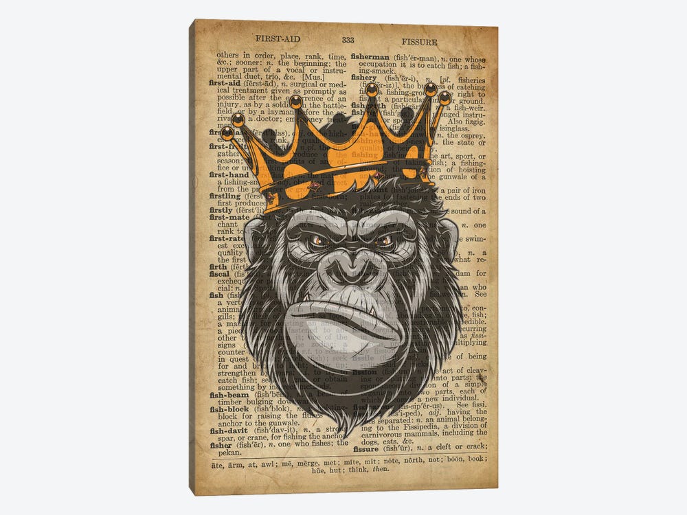 Gorilla King II On Old Dictionary Paper by FisherCraft 1-piece Canvas Art