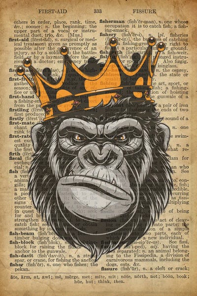 Primates: Gorilla King II On Old Dictionary Paper by FisherCraft