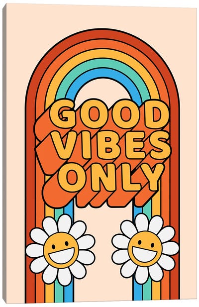 Good Vibes Only Flower Power Canvas Art Print - Rainbow Art
