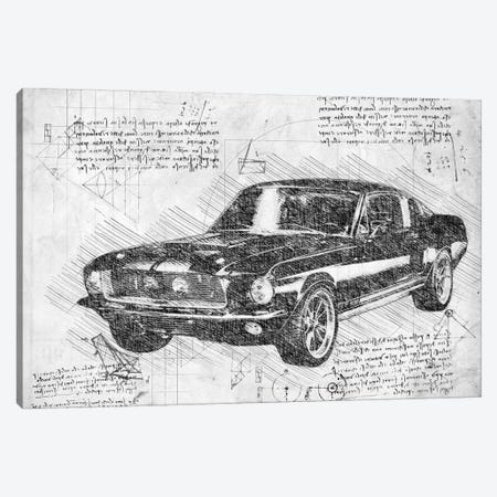 B&W 1967 Ford Mustang Muscle Car Canvas Print #FHC5} by FisherCraft Canvas Art Print