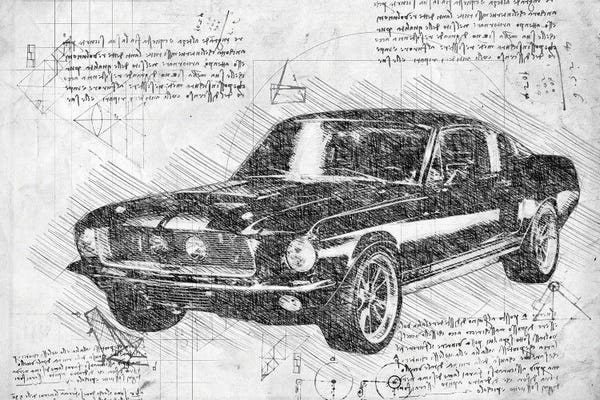 Automobile Blueprints: B&W 1967 Ford Mustang Muscle Car by FisherCraft