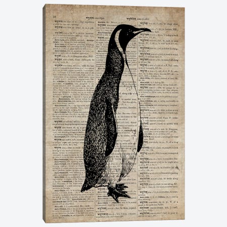 Penguin Etching Print IX On Old Dictionary Paper Canvas Print #FHC62} by FisherCraft Canvas Print