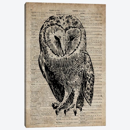 Owl Etching Print V On Old Dictionary Paper Canvas Print #FHC63} by FisherCraft Canvas Art Print