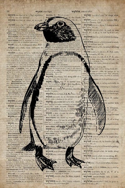 Print　Etching　On　Penguin　Art　Dictionar　Canvas　Old　VIII　FisherCraft