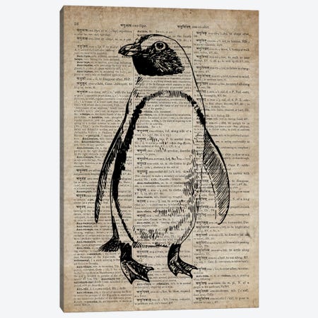 Penguin Etching Print VIII On Old Dictionary Paper Canvas Print #FHC65} by FisherCraft Canvas Artwork