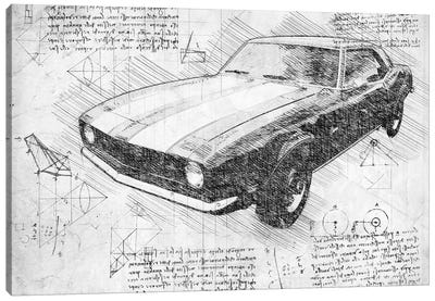 B&W 1970 Chevrolet Camaro Muscle Car Canvas Art Print - Automobile Blueprints