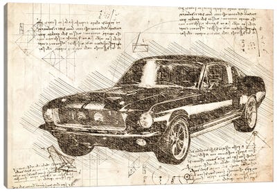 Sepia 1967 Ford Mustang Muscle Car Canvas Art Print - Blueprints & Patent Sketches