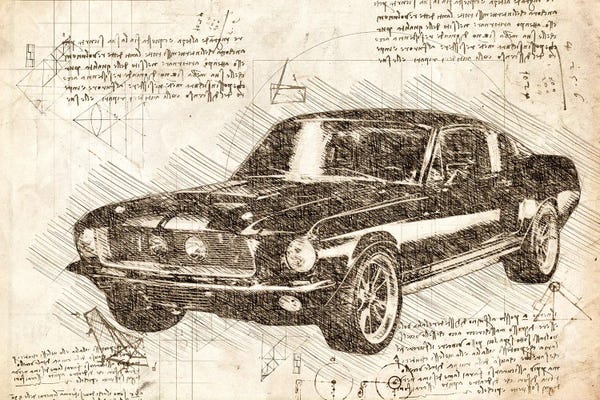 Automobile Blueprints: Sepia 1967 Ford Mustang Muscle Car by FisherCraft