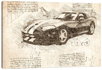 Sepia 2003 Dodge Viper Zb I Muscle Car Canvas Art Print - Automobile Blueprints