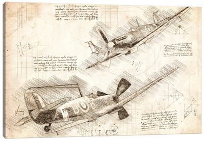 Sepia Raf Spitfire Air Force Aviation Plane Canvas Art Print - Aviation Blueprints