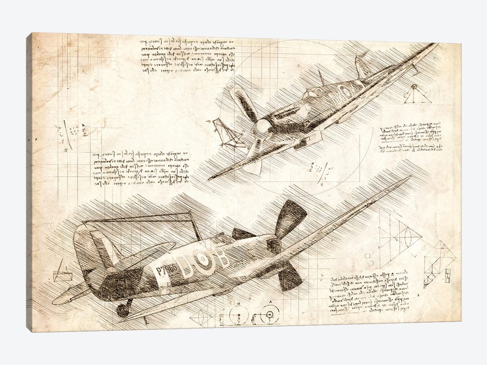 Sepia Raf Spitfire Air Force Aviation Plane by FisherCraft 1-piece Canvas Art Print