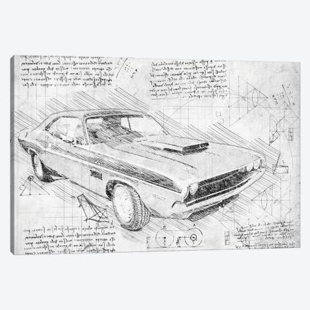 B&W 1970 Dodge Challenger Muscle Car Canvas Print #FHC7} by FisherCraft Canvas Print