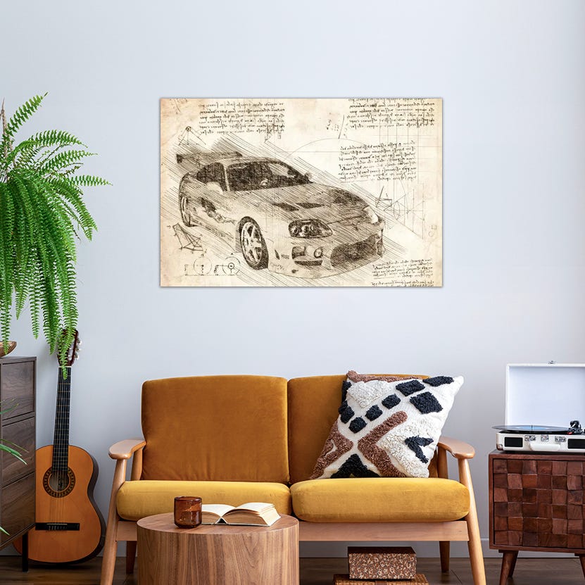 Sepia Toyota Supra Turbo MK4 Canvas Wall Art by FisherCraft | iCanvas Sepia Toyota Supra Turbo MK4 Canvas Wall Art by FisherCraft | iCanvas