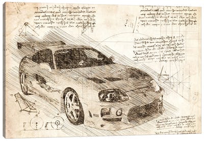 Sepia Toyota Supra Turbo MK4 Canvas Art Print - Automobile Blueprints