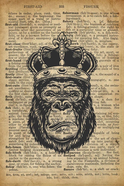 The Gorilla King On Old Dictionary Paper