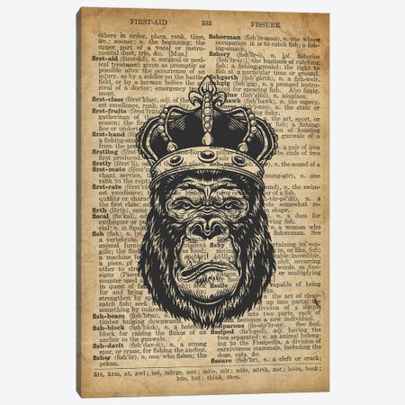 The Gorilla King On Old Dictionary Paper Canvas Print #FHC84} by FisherCraft Canvas Wall Art