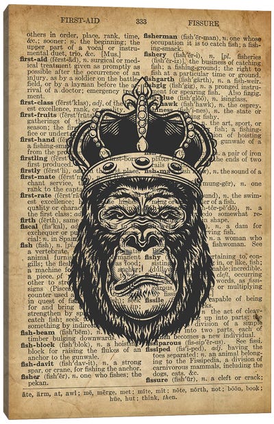 The Gorilla King On Old Dictionary Paper Canvas Art Print - Novels & Scripts
