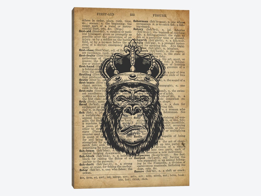 The Gorilla King On Old Dictionary Paper by FisherCraft 1-piece Canvas Print