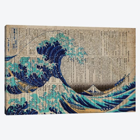 The Great Wave Off Kanagawa On Old Paper Canvas Print #FHC86} by FisherCraft Canvas Art