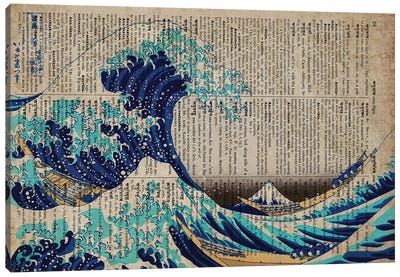 The Great Wave Off Kanagawa On Old Paper Canvas Art Print - The Great Wave Reimagined