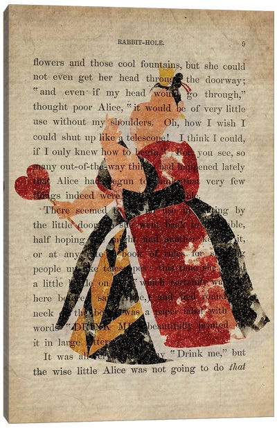 The Queen Of Hearts From Alice In Wonderland Old Page Canvas Art Print - Queen of Hearts