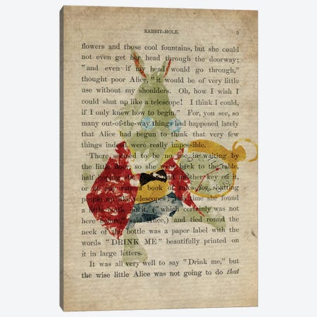 The White Rabbit From Alice In Wonderland Old Page Canvas Print #FHC92} by FisherCraft Canvas Wall Art