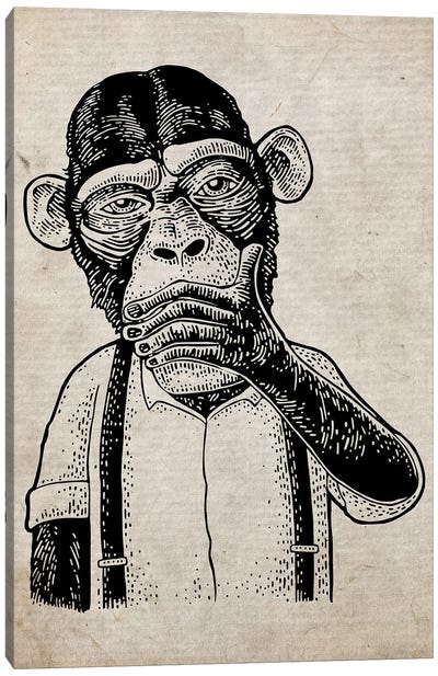 Speak No Evil On Old Paper Canvas Art Print - Chimpanzee Art