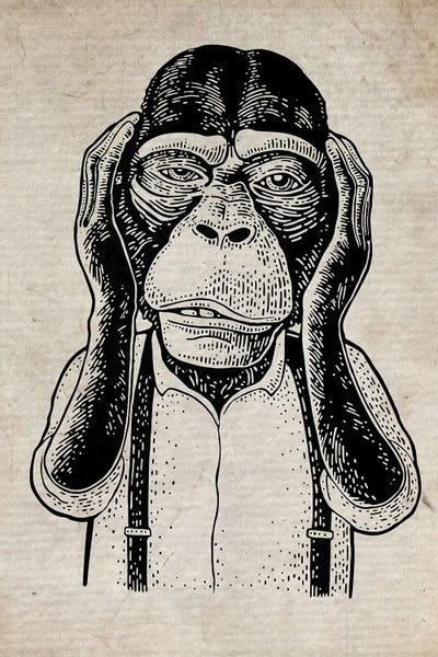 Chimpanzees: Hear No Evil On Old Paper by FisherCraft