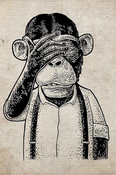 Chimpanzees: See No Evil On Old Paper by FisherCraft