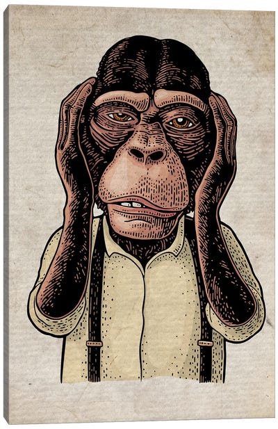 Colour Hear No Evil On Old Paper Canvas Art Print - Chimpanzees