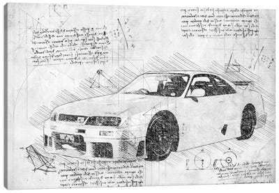 B&W Nissan Skyline Gt-R Street Car Canvas Art Print - Automobile Blueprints