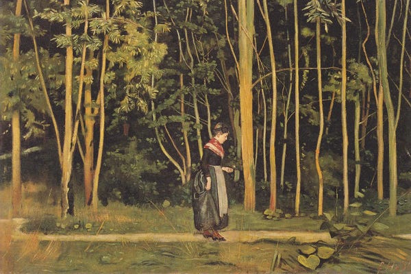 Ferdinand Hodler: Woman Strolling At The Edge Of The Forest - 1885 by Ferdinand Hodler