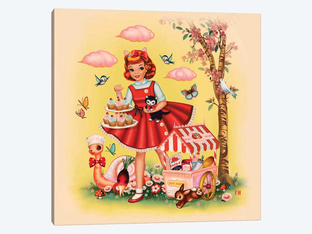 Baking Girl Square Format by Fiona Hewitt 1-piece Canvas Art