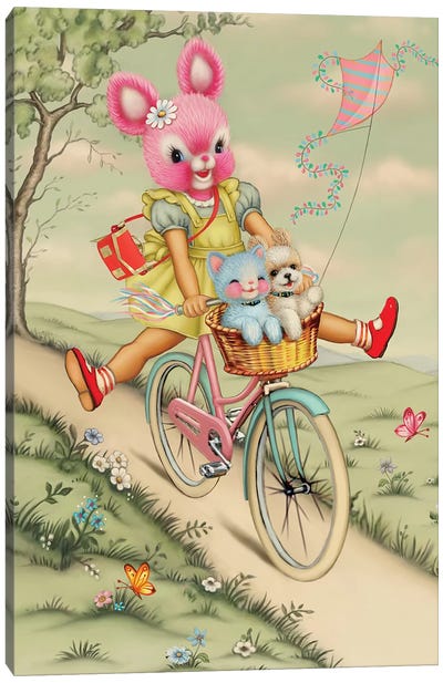 Bunny Bike Canvas Art Print - Fiona Hewitt