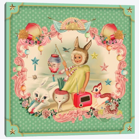 Bunny Girl Mint Canvas Print #FHE7} by Fiona Hewitt Canvas Print