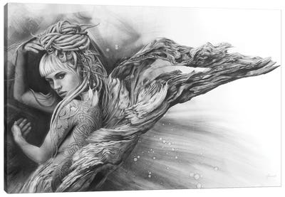 Driftwood Angel Canvas Art Print - Hyper-Realistic & Detailed Drawings