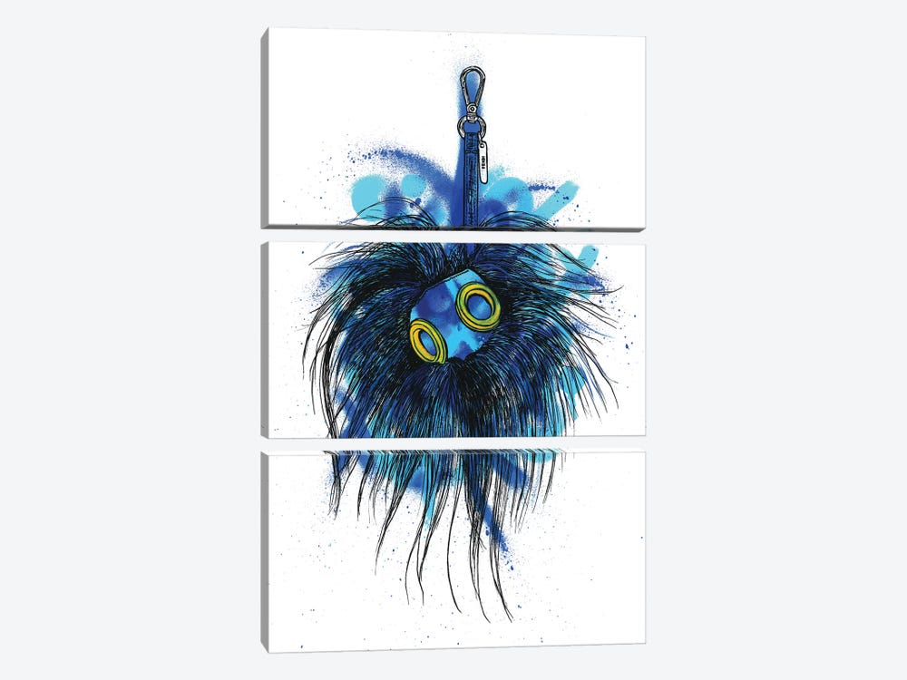 Blue Monster Cube by Frank Banda 3-piece Canvas Wall Art