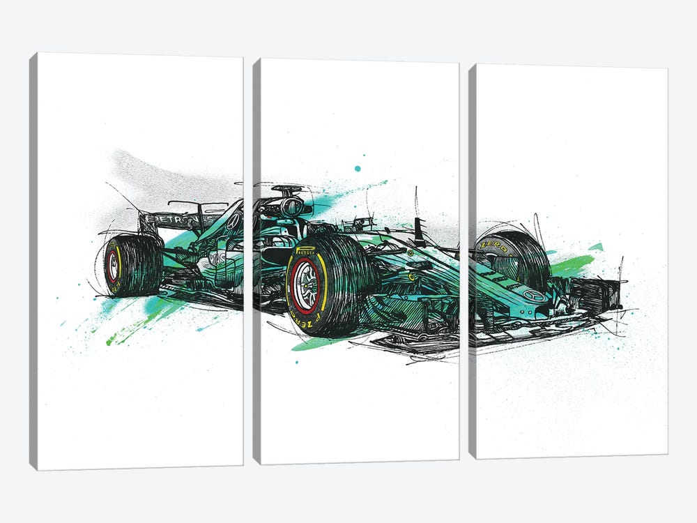 F1 Hamilton by Frank Banda 3-piece Canvas Artwork