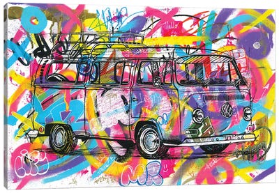 VW Kombi 1974 Canvas Art Print - Kids Transportation Art