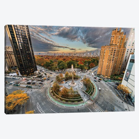Columbus Circle In Autumn Canvas Print #FKE4} by Franklin Kearney Canvas Art